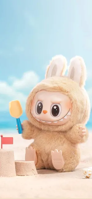 Pop Mart Labubu Plush Toy on Beach