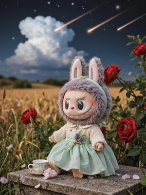 Pop Mart Labubu Doll in Bunny Costume with Floral Dress