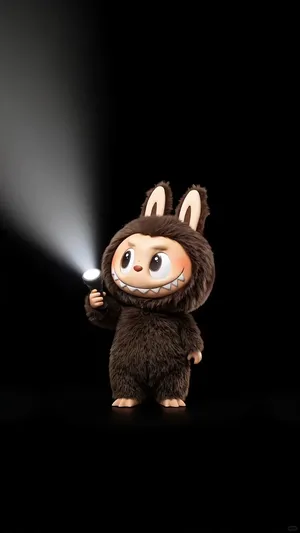 Pop Mart Labubu Figure in Brown Bunny Costume with Flashlight