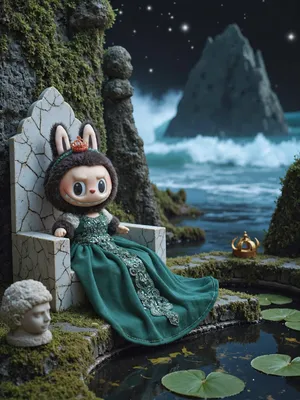 Pop Mart Labubu Figure in Elegant Green Dress