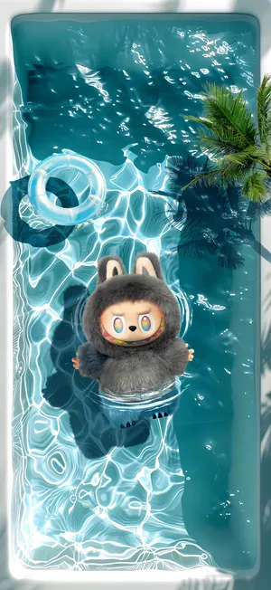 Pop Mart Labubu Character Floating in Pool