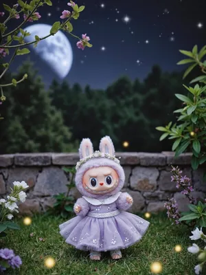 Pop Mart Labubu Doll in Elegant Purple Bunny Dress