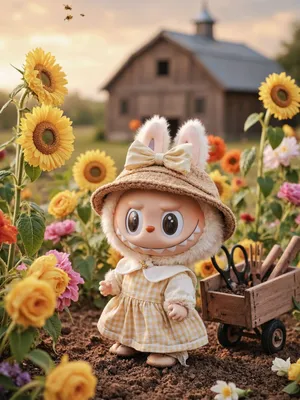 Labubu Figure from Pop Mart in Summer Garden Setting