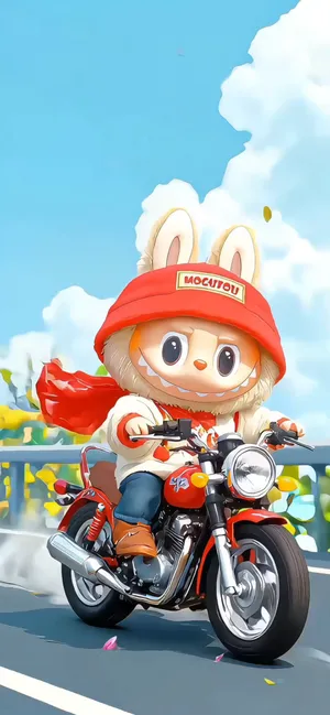 Labubu Figure from Pop Mart Riding Motorcycle