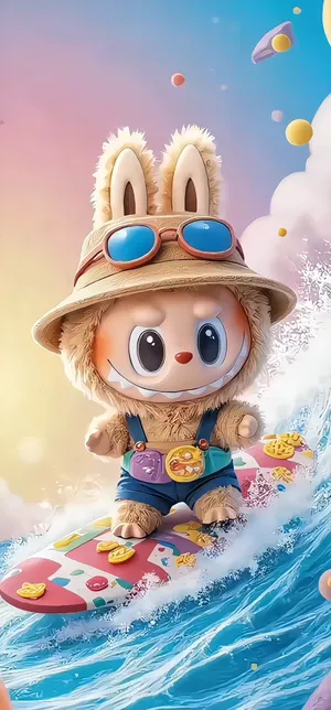 Pop Mart Labubu Figure Surfing on Wave