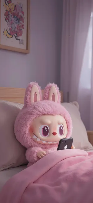Pop Mart Labubu Plush Toy with Mobile Phone