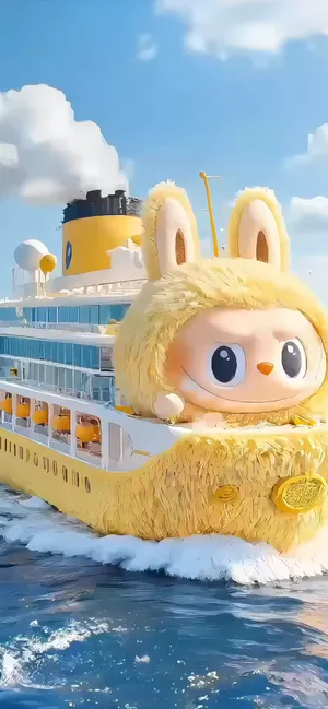 Pop Mart Labubu Character on a Yellow Cruise Ship