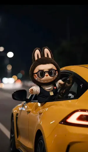 Pop Mart Labubu Figure in Stylish Night Scene