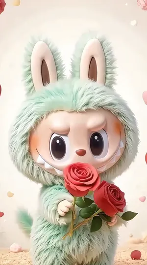 Pop Mart Labubu Plush Toy Holding Rose