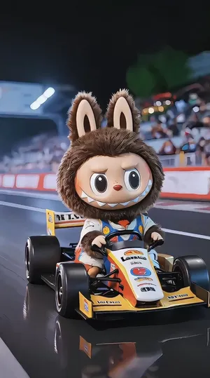 Pop Mart Labubu Figure Driving Race Car
