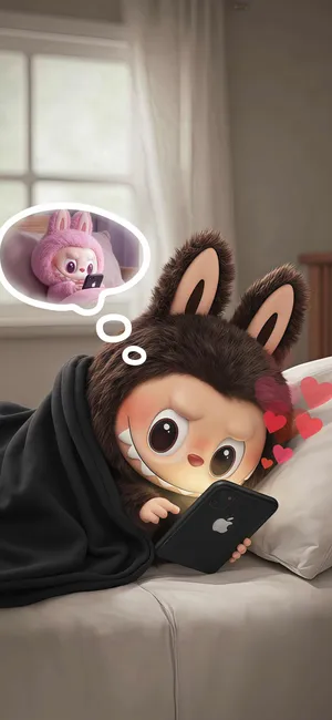 Pop Mart Labubu Character Cozy with Smartphone