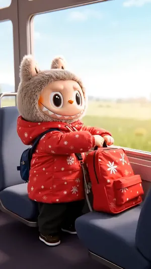 Labubu Figure from Pop Mart – Cute Character in Red Winter Outfit